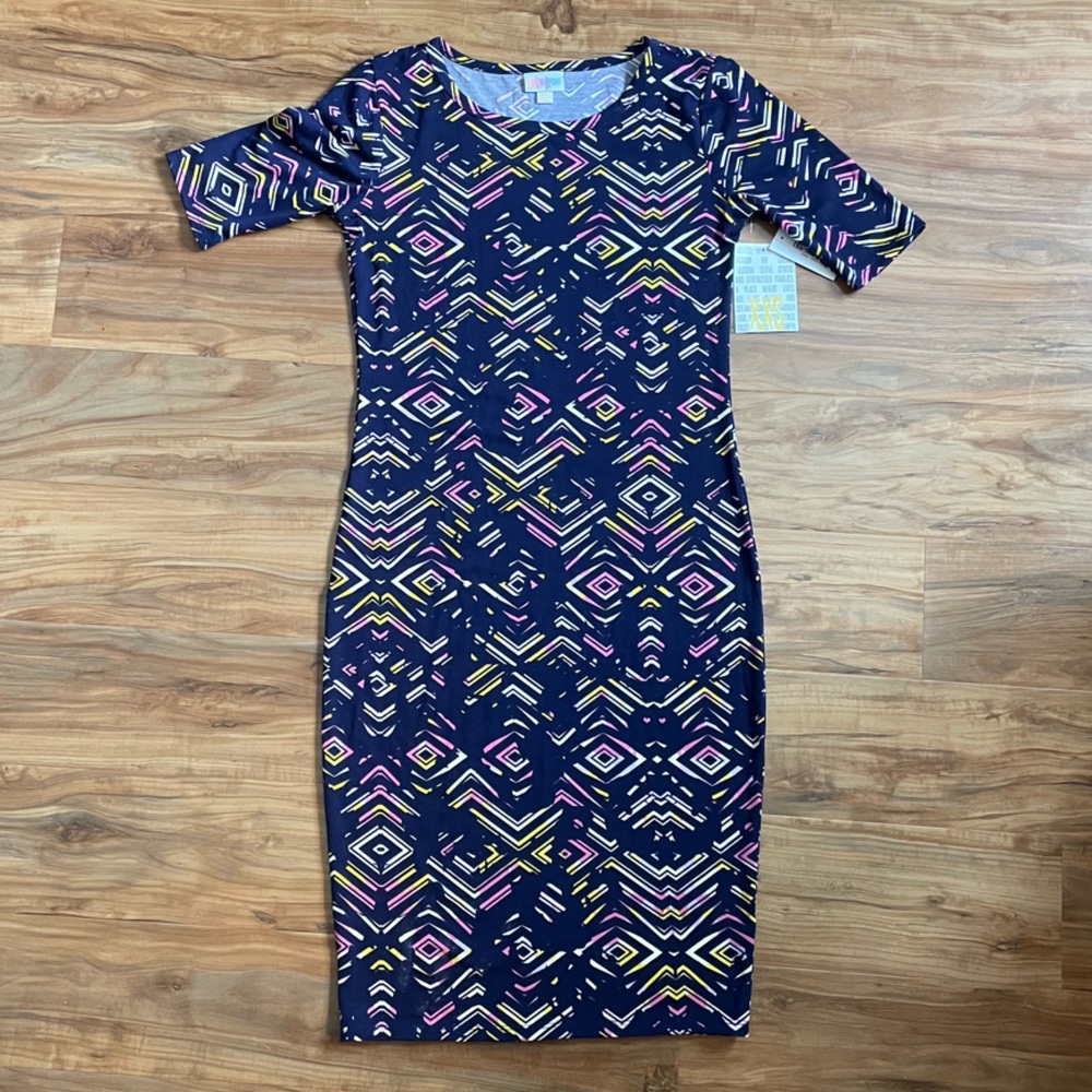 LuLaRoe XXS Julia Blue Bodycon Midi Sheath Dress
